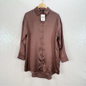Forever 21 long sleeve satin shirt in brown size medium women’s